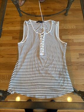 White House black market Striped Lace-Up Tank Top